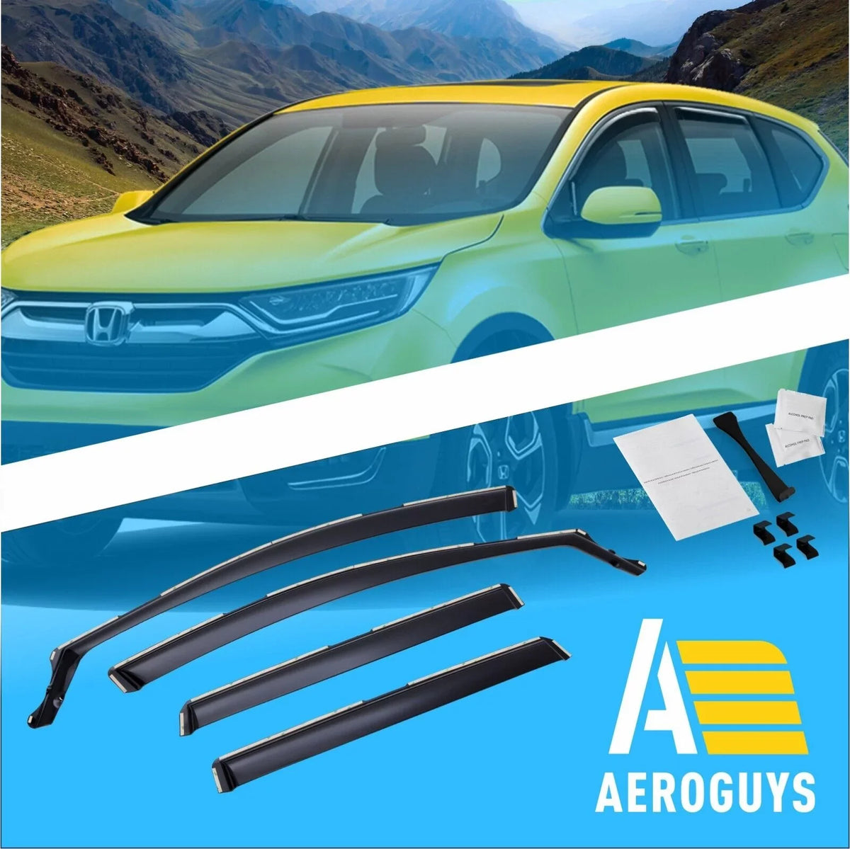 AEROGUYS in-Channel Window Deflectors Extra Resilient Window Visors Rain Guards Fit for Honda CR-V 2017-2022, Sun Visors, Wind Deflectors, Vent Visors, Car Accessories - 4pcs. AG0064