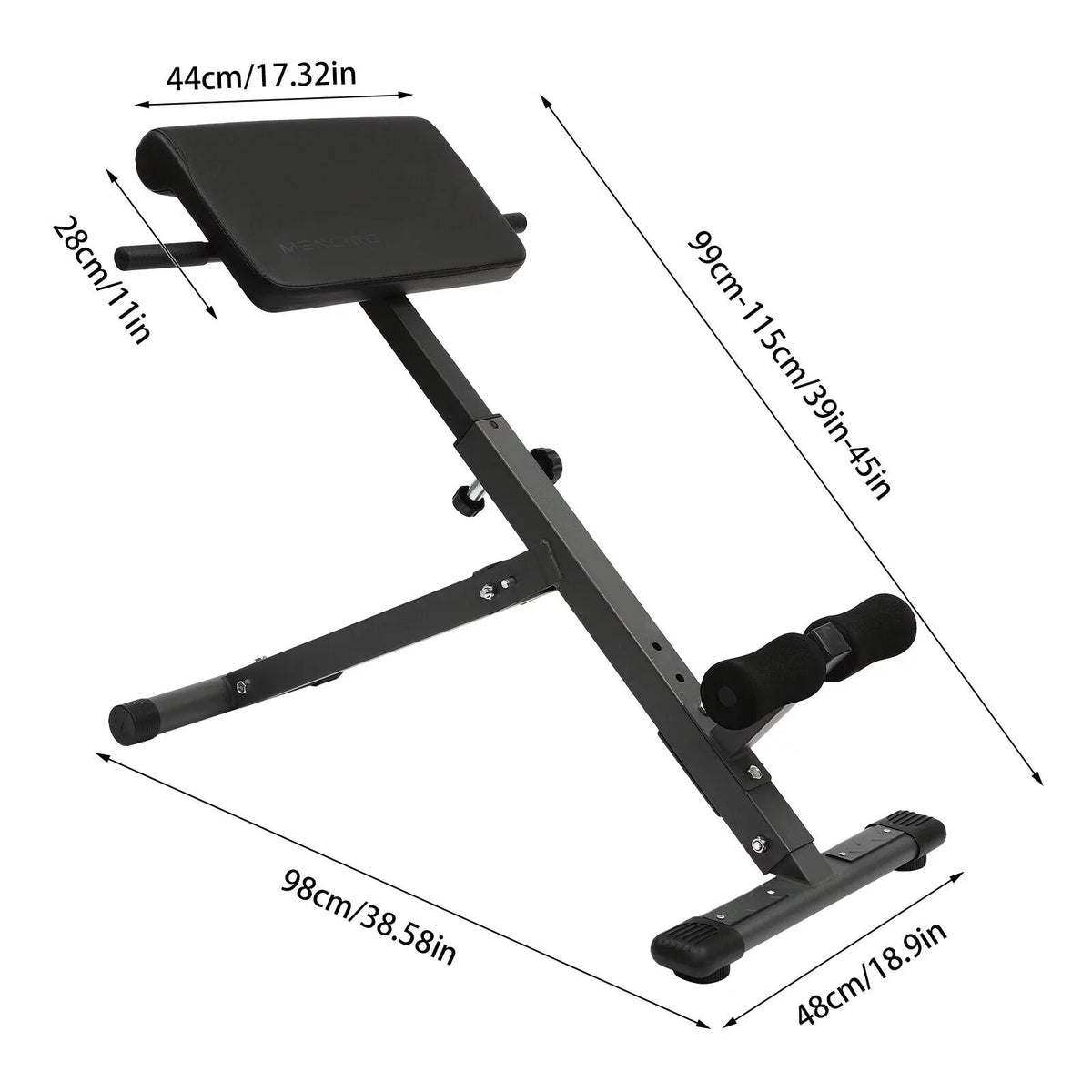 Black Adjustable Roman Chair Workouts Sit up Gym Bench Extension Machine for Home 5-Level 330 lbs
