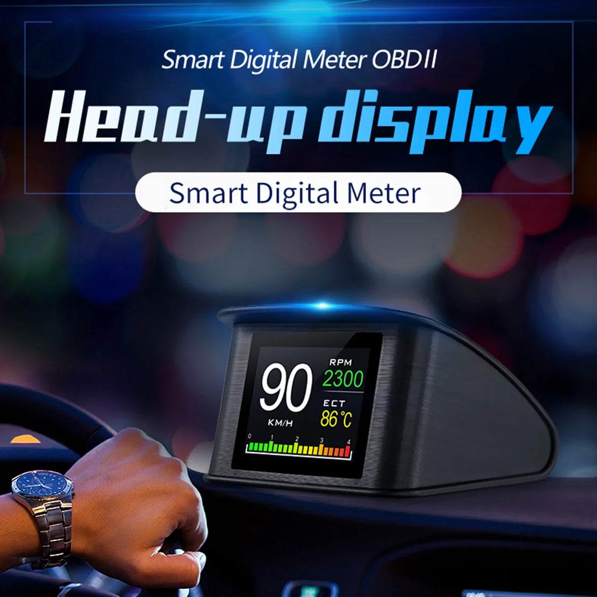 Apexeon Head Up Display， 2.2 Inch Digital OBDII Speedometer, Displays Speed, Distance, Time