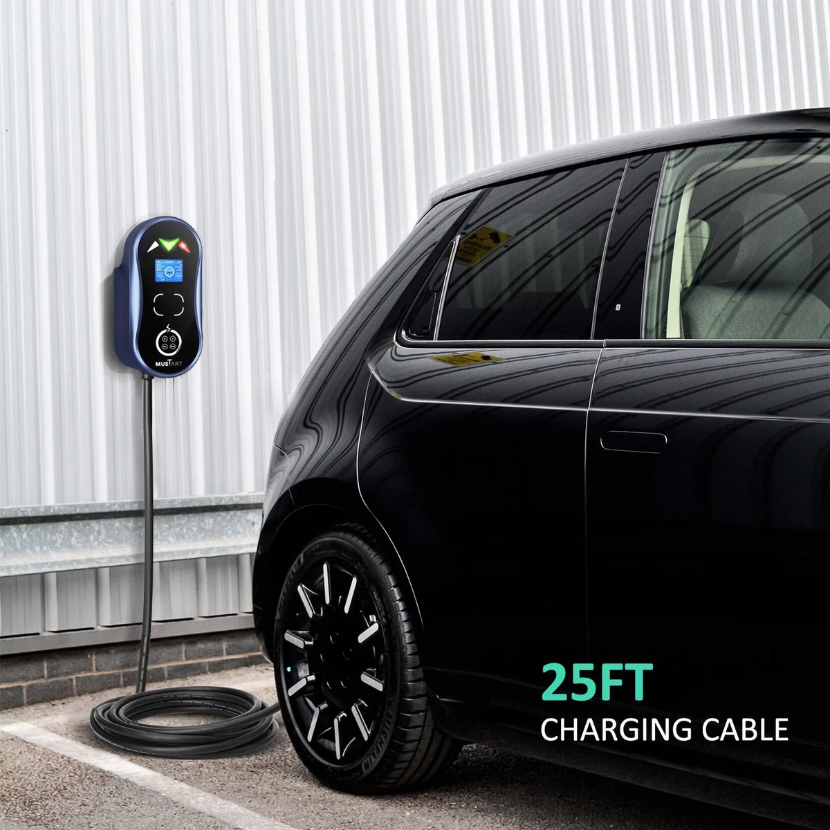 MUSTART Level 2 Wallbox EV Charging station - 240V, 40Amp, NEMA 14-50P, 25 ft charging cord, 3 yr product warranty