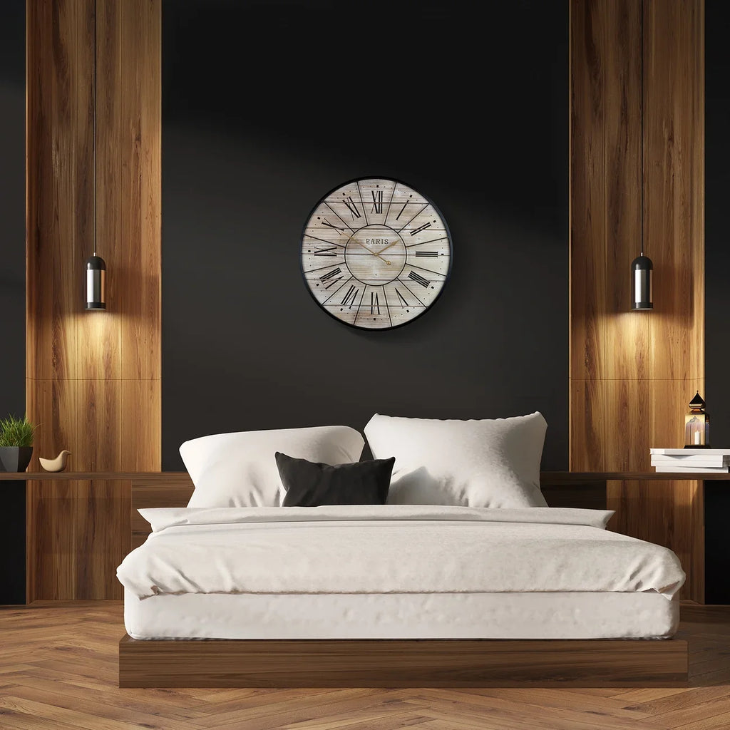 Sorbus Paris Oversized Wall Clock, Centurion Roman Numeral Hands, Parisian French Country Rustic Large Decorative Modern Farmhouse Decor Ideal for Living Room, Analog Plank Metal Clock, 24” Round