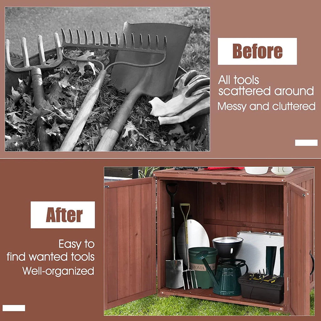 30" Outdoor Storage Box, Timber Storage Deck Box W/Spacious Inner Space & Countertop, Tool Storage Cabinet for Backyard Garden Porch, Easy Assembly, 30" x 22" x 28.5" (Brown)
