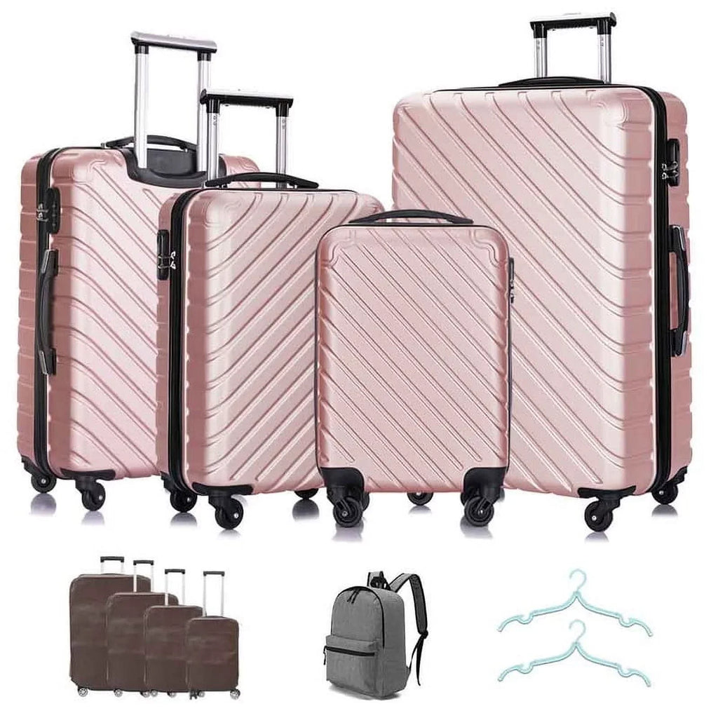 4 Piece Hardshell Luggage Sets,Travel Suitcase,Carry On Luggage with Spinner Wheels Free Enclosure Inside rose gold