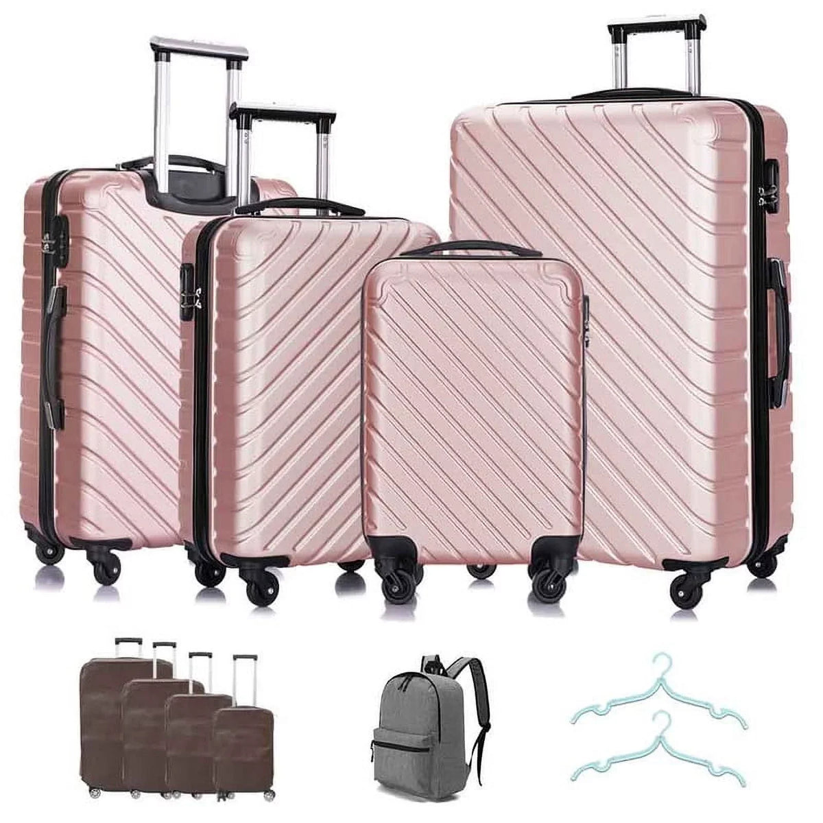 4 Piece Hardshell Luggage Sets,Travel Suitcase,Carry On Luggage with Spinner Wheels Free Enclosure Inside rose gold