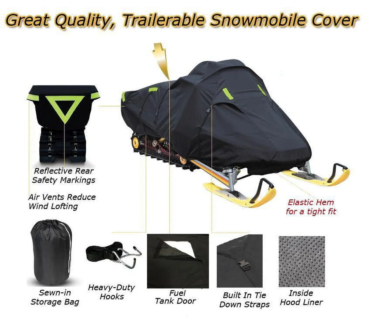 Snow Protection Compatible for 2005-2007 Ski Doo Bombardier snowmobile model GSX FAN 550, Trailerable 600 Denier Snow Machine Sled Gear