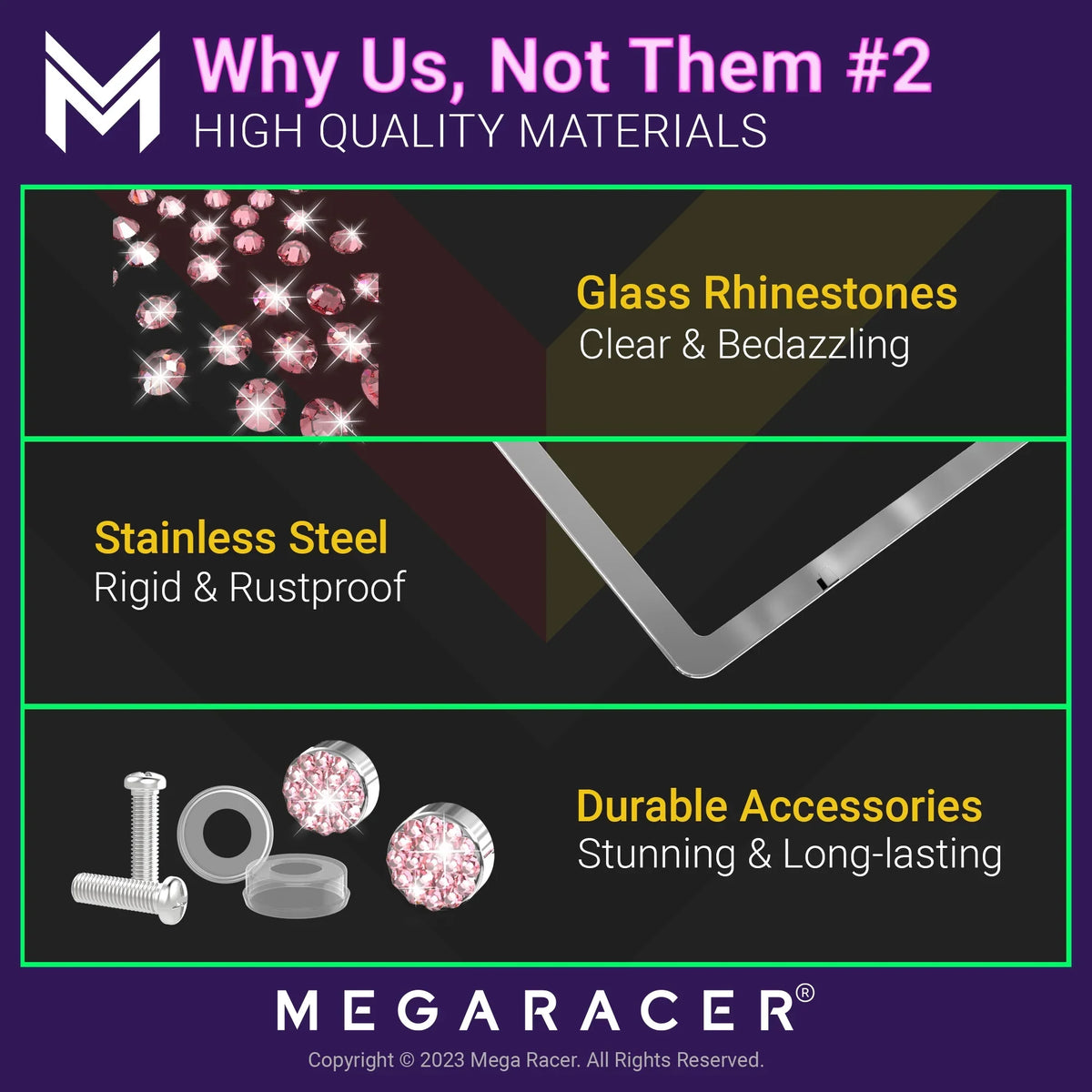 Mega Racer Mazda CX-50 Bling License Plate Frames Diamond Pink Rhinestones, 2 Holes with Mounting Screws, Mazda CX-50 2023 23 Sparkly Car License Plate Frame