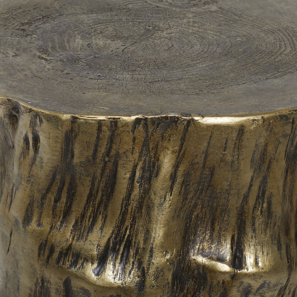 DecMode Eclectic Gold Chopped Tree Log Inspired Accent Table, 18"W x 19"H with Gold Carved Lumber Grain Finish