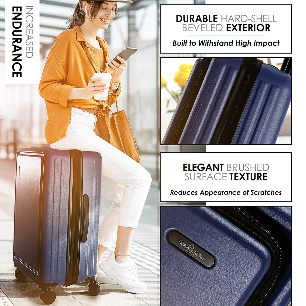 StorageBud 4 Piece Hardshell Exapandable Luggage Set, Spinner Luggage Suitcase Set, Navy Blue