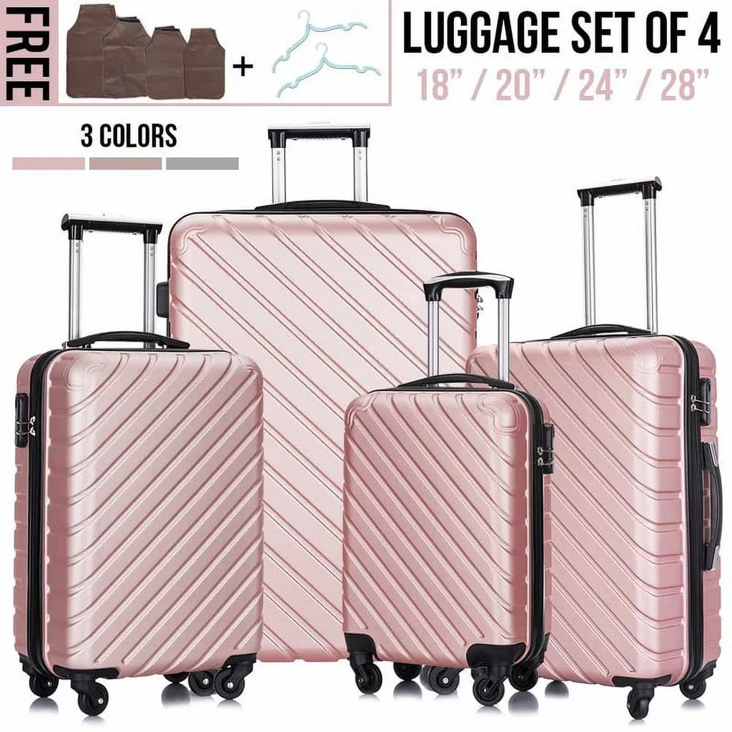 4 Piece Hardshell Luggage Sets,Travel Suitcase,Carry On Luggage with Spinner Wheels Free Enclosure Inside rose gold
