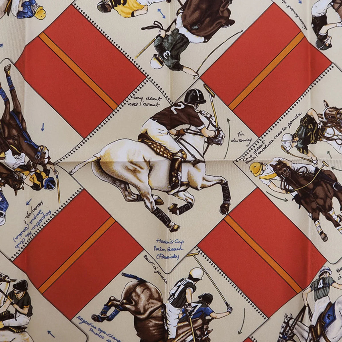 Pre-Owned HERMES Hermes Carre 40 Petit Polo World Orange Scarf Muffler (Like New)
