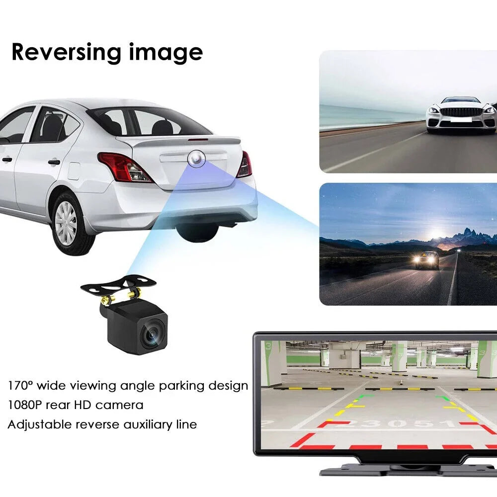 KingFurt T91 Touch Screen Wireless Dash Cam - Dual Lens, Bluetooth Connected, 2K Resolution, 10.26'' IPS Screen, WiFi Enabled