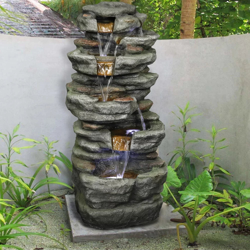BMTBUY 32.6inches Rock Water Fountain with Led Lights