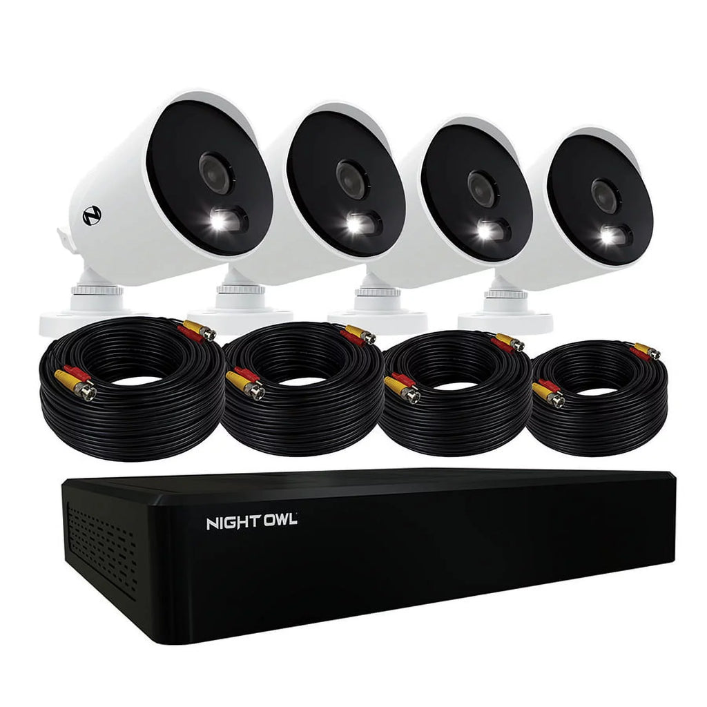 Night Owl Security Camera System CCTV, 12 Channel DVR with 1TB Hard Drive, 4 Wired 4K Ultra HD Spotlight Surveillance Bullet Cameras, Indoor Outdoor Cameras with Night Vision