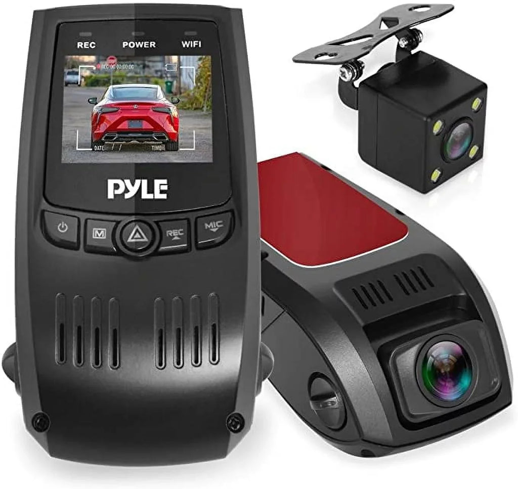 Pyle Dash Cam Rearview DVR Monitor 1.5” Digital Screen Rear View Dual Camera Video Recording System