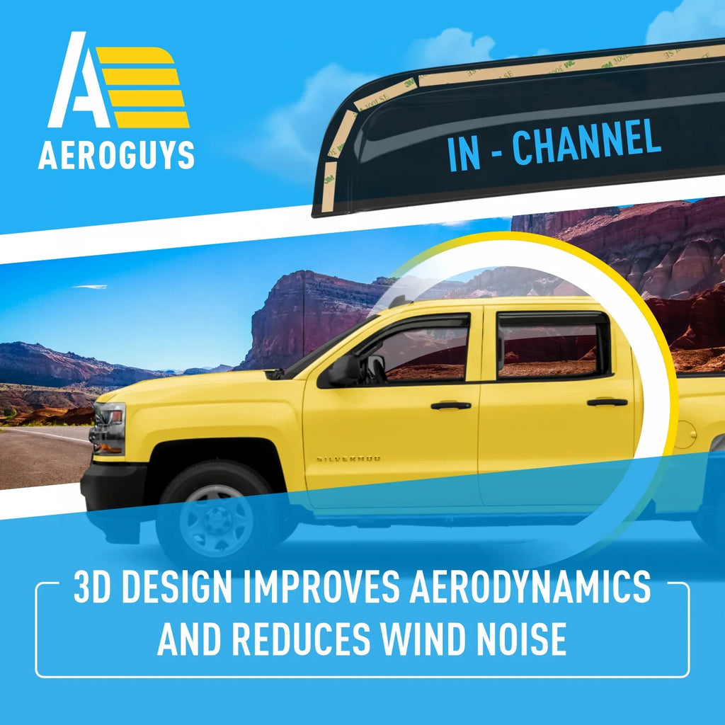 AEROGUYS In-Channel Window Deflectors Extra Long-lasting Window Visors Rain Guards Fit for Chevrolet (Chevy) Silverado 1500 2014-2018 Crew Cab, Sun Visors, Wind Vent Visors, Truck Accessories -4pcs. AG0421