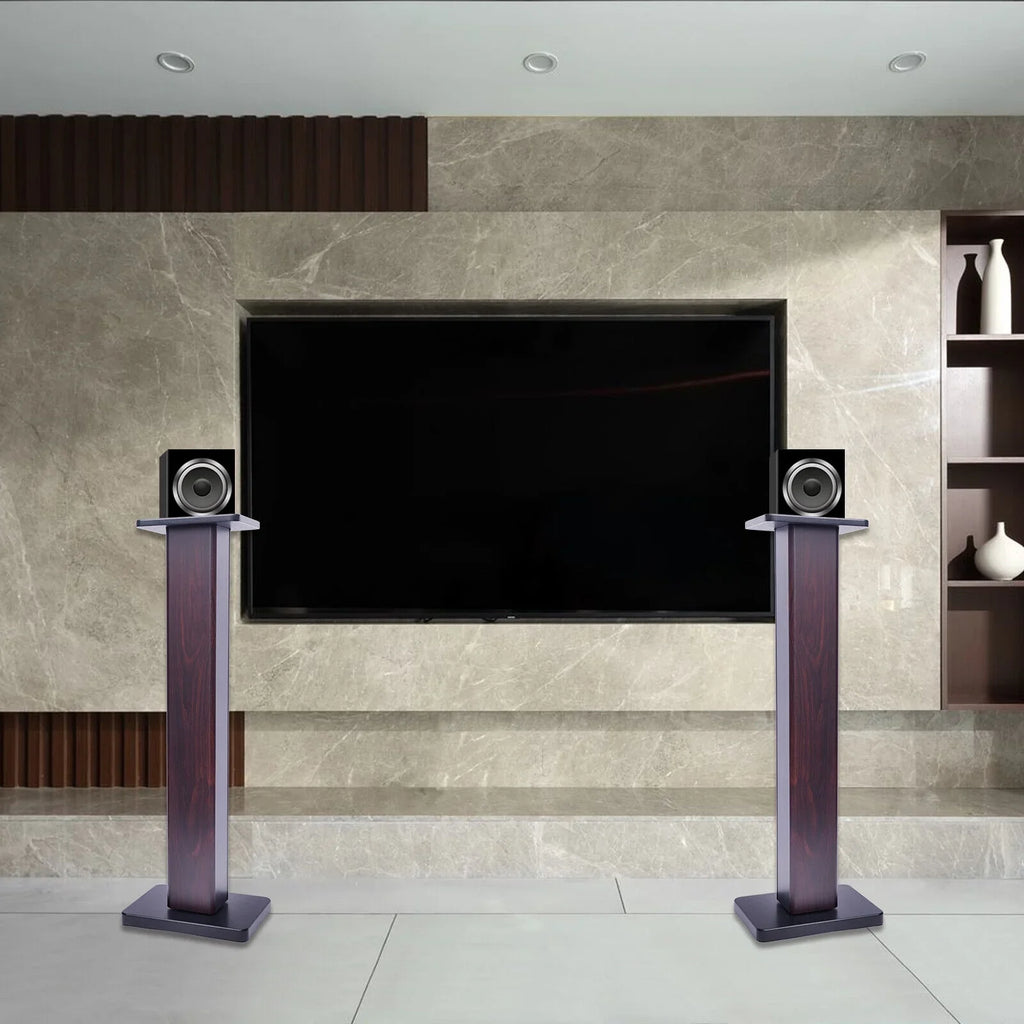 1 Pair Black Walnut Timber Speaker Stands for Surround Sound & Book Shelf Speakers 36"