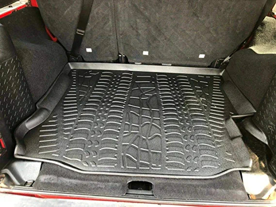 EACCESSORIES EA Cargo Liner – Trunk Mat for Jeep Wrangler 2007-2018 – Weather-Resistant Trunk Mats for Cars with Raised Lip – Non-Slip Car Trunk Mat Rubber – Easy to Install – Laser Pre-Cut Style