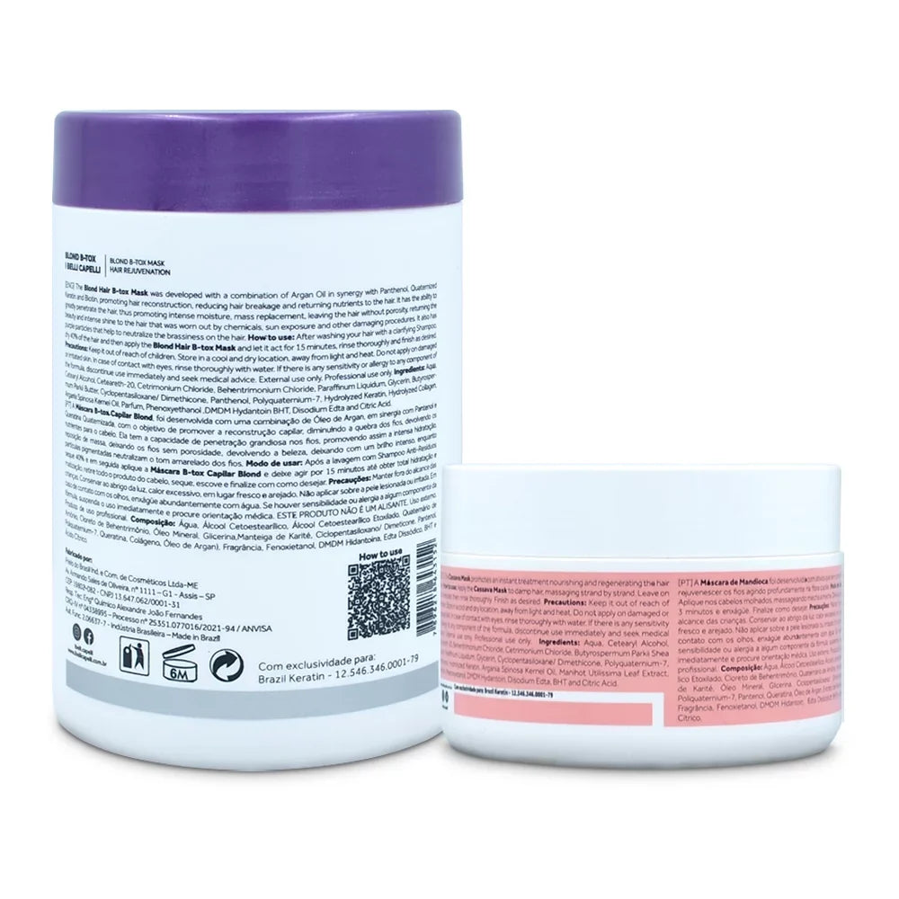 Kit I Belli Capelli Ravenna B-tox Blond 1kg/35.2 oz and Venice Mask Mandioca Hydration 250g/8.8 oz