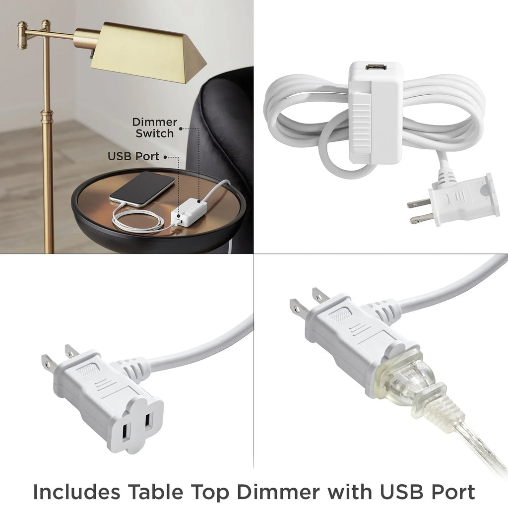 360 Lighting Modern Arc Floor Lamp with USB Charging Port 72" Tall Brushed Nickel White Drum Shade for Living Room Reading House