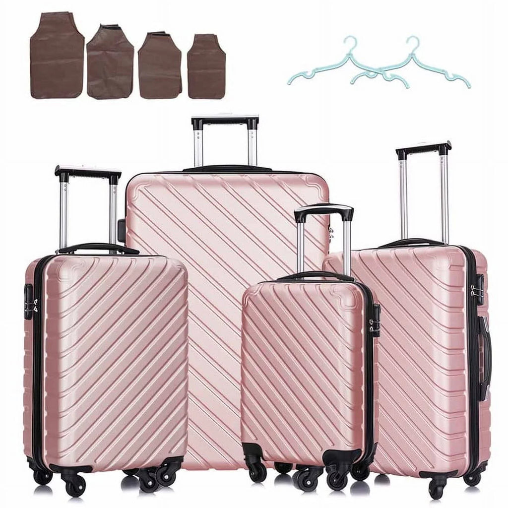 4 Piece Hardshell Luggage Sets,Travel Suitcase,Carry On Luggage with Spinner Wheels Free Enclosure Inside rose gold