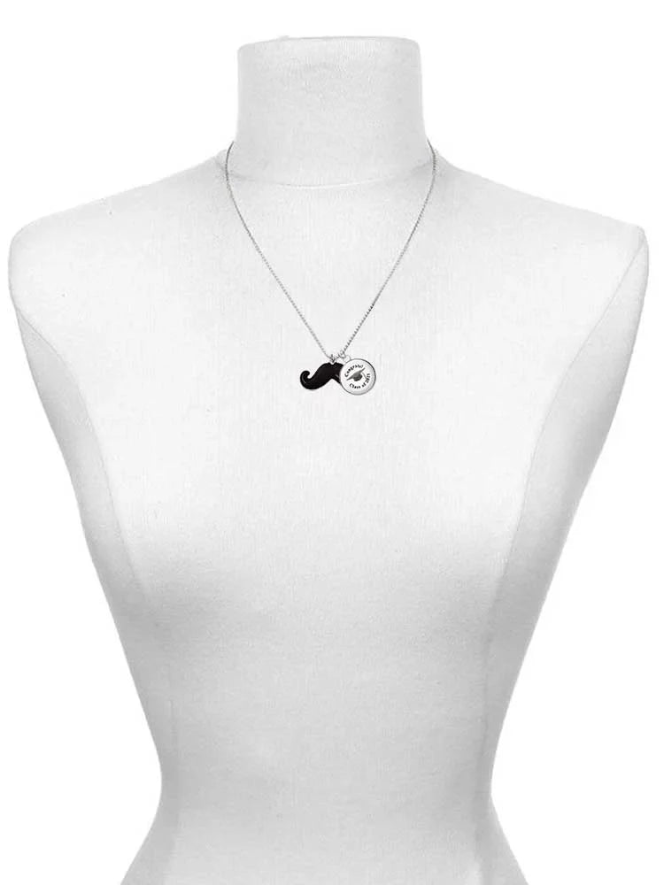 Delight Jewelry Silvertone Large Black Enamel Mustache Dome Real Heroes Wear Masks Charm Necklace