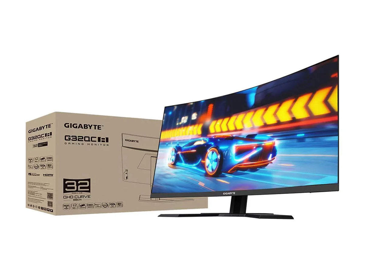 GIGABYTE 32" 165Hz 2K Curved Gaming Monitor 1ms FreeSync Premium Pro, QHD 2560 x 1440, 93% DCI-P3, VESA HDR400, 1 x DisplayPort 1.2, 2 x HDMI 2,0, 2 x USB 3.0 G32QC A