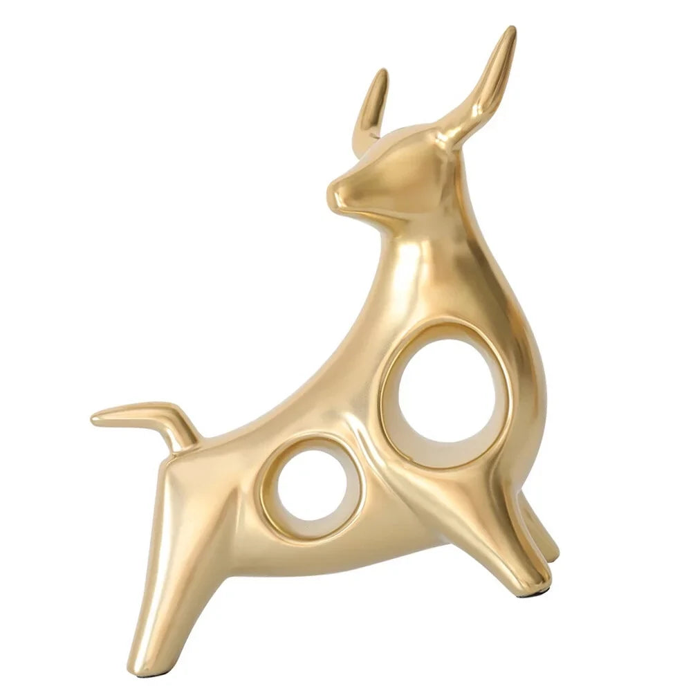 Qumonin Golden Feng Shui Bull Statue Ox Figure Chinese Zodiac Cow Table Decor