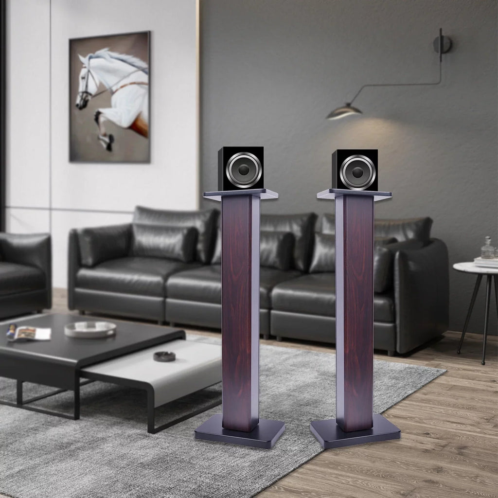1 Pair Black Walnut Timber Speaker Stands for Surround Sound & Book Shelf Speakers 36"