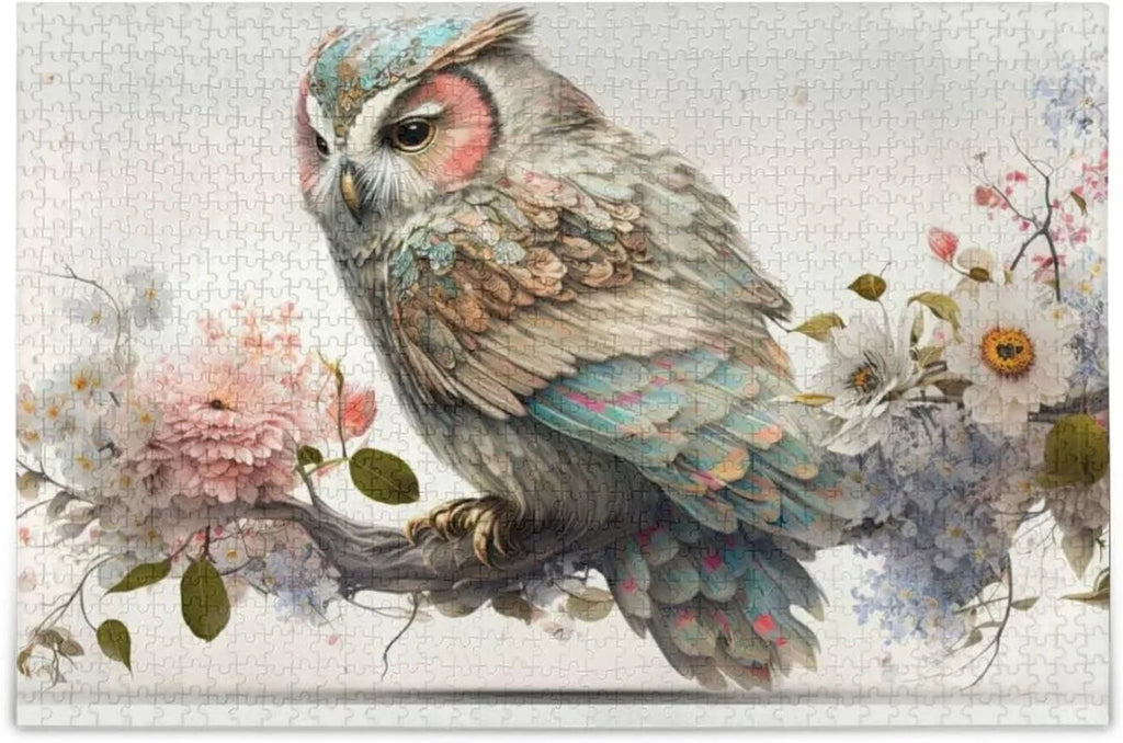 500 PCS Art Floral Owl Jigsaw Puzzle, Paper Timber Composite Material Zigsaw with Storage Bag, Puzzle for Adults, Fun Challenging Brain Exercise Family Game Gift for Kids Friends Parents