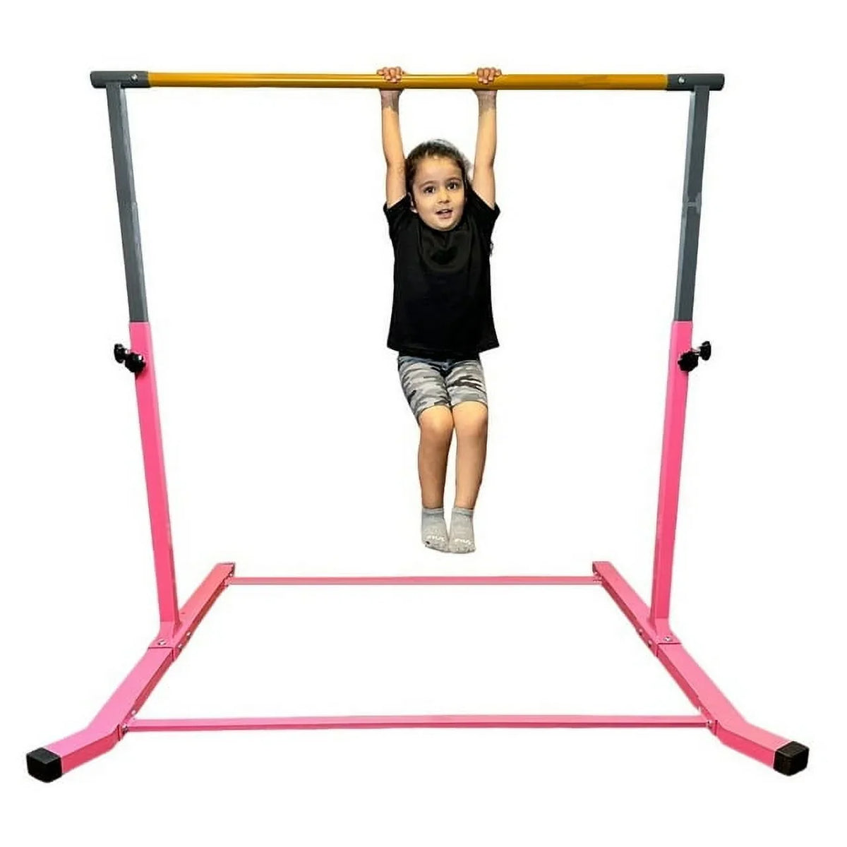 5 Star-TD Pink Gymnastic Kip Bar for Kids, Expandable 3-5 FT, Adjustable Height Horizontal Bar, Heavy Duty Curved Legs, Junior Training Equipment, Home Gymnastics, Strong and Sturdy