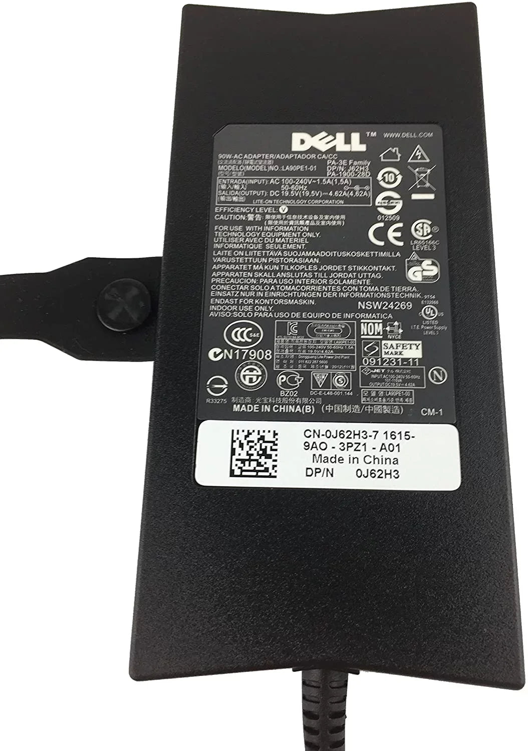 Dell Charger Power Supply Cord 90W 19.5V 4.62A for Latitude, Inspiron 1520 1521 1525 1526 1545 1564, Studio 1537 1555 1735 1737 and Vostro 3460 3560 1540 3750 (Original Dell PA-3E Adapter)