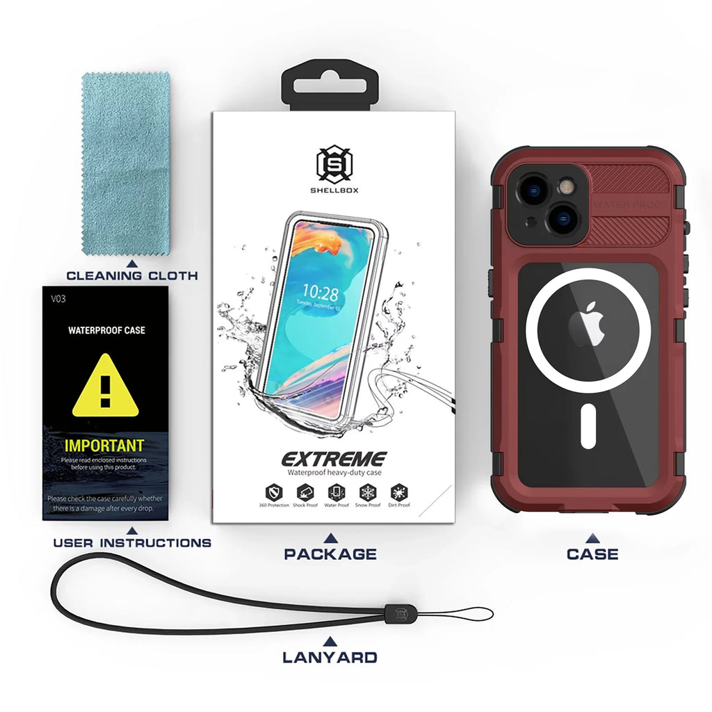 for iPhone 14 Plus Case Waterproof Shockproof Dustproof Full-Body Sturdy with Camera Lens Protection and Built-in Screen Protector,Underwater Full Sealed Enclosure for iPhone 14 Plus, Red