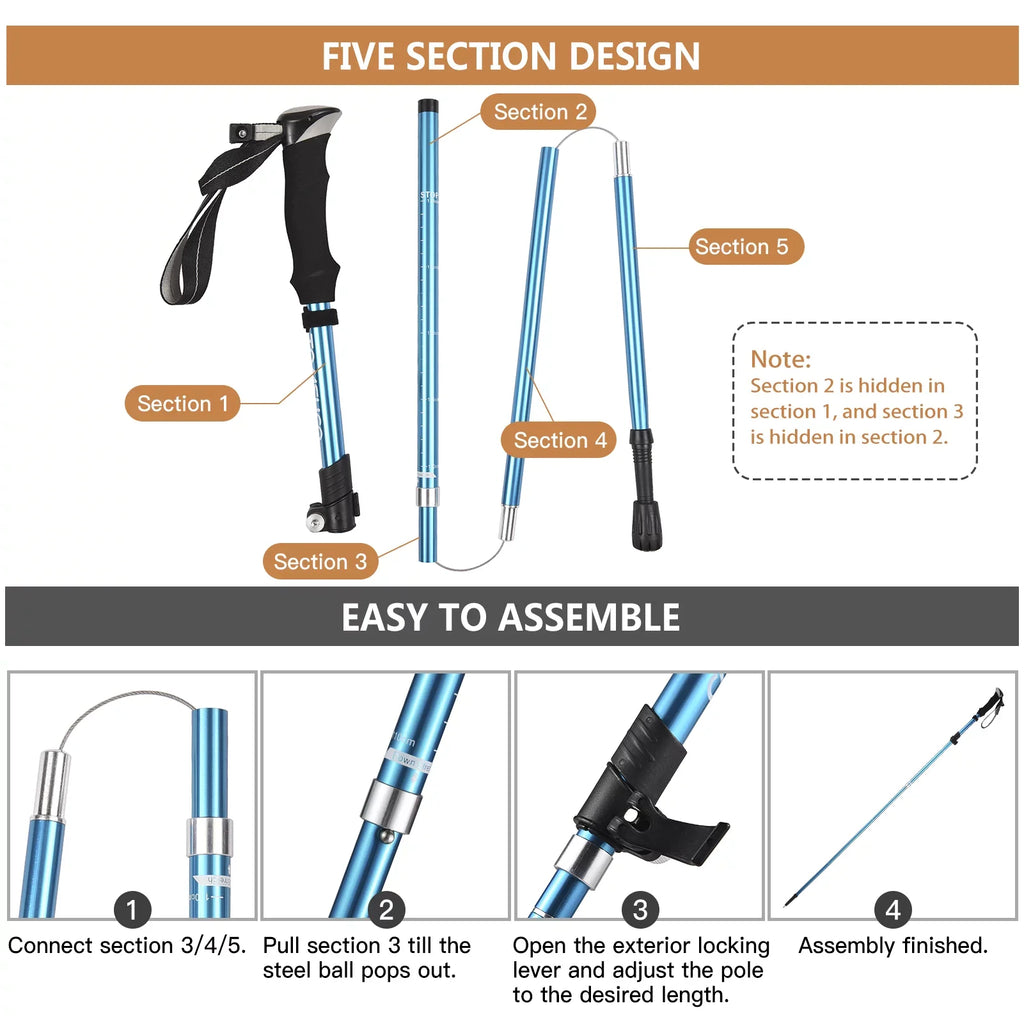 Tomshoo Trekking Pole for Hiking Camping Backpacking, Lightweight and Resilient Blue