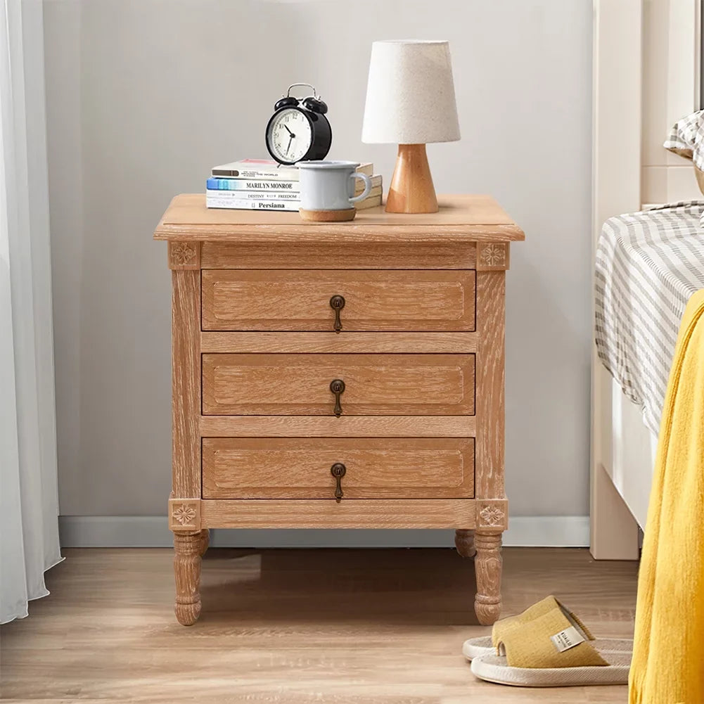 Pellebant Oak Nightstand with 3 Drawers Bedroom Pieces