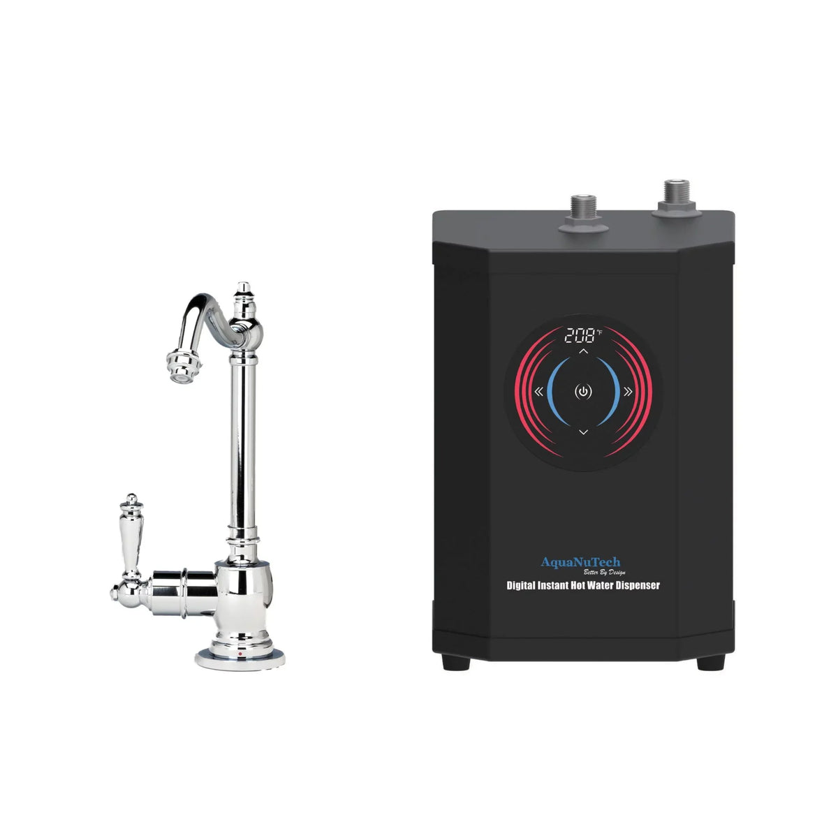 AquaNuTech AquaNuTech Traditional Hook Spout Hot Water Only Filtration Faucet with Dispenser, Chrome