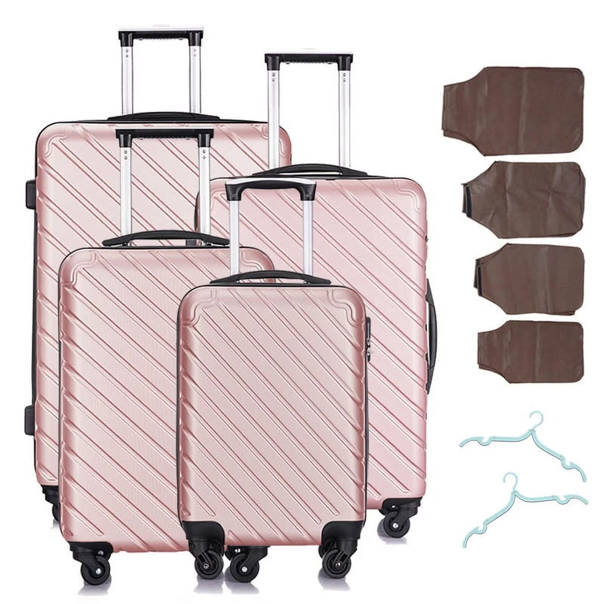 4 Piece Hardshell Luggage Sets,Travel Suitcase,Carry On Luggage with Spinner Wheels Free Enclosure Inside rose gold