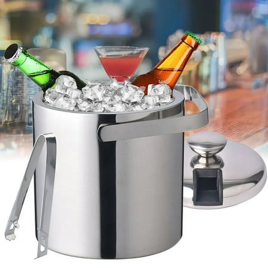 Double-Wall Stainless-Steel Insulated Ice Bucket With Lid & Ice Tong 1300 ML