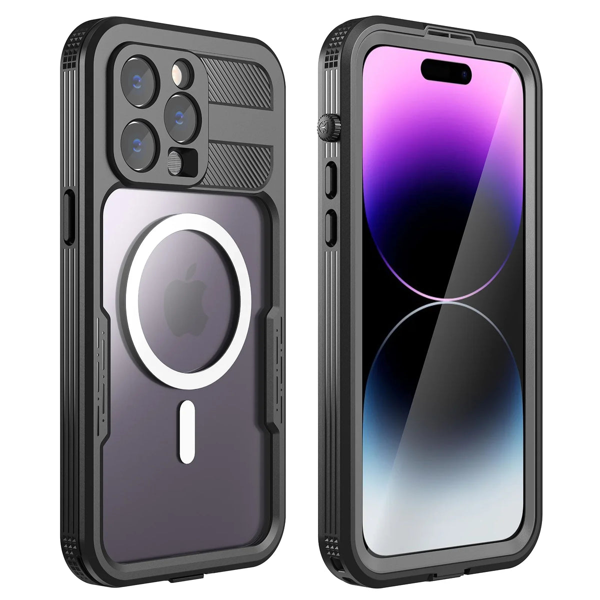 for iPhone 14 Pro 6.1" Case Waterproof, Built-in 6H Screen Protector [Real 360][IP68 Underwater][14FT Military Dropproof][Dustproof][Compatible with MagSafe] for iPhone 14 Pro - Black