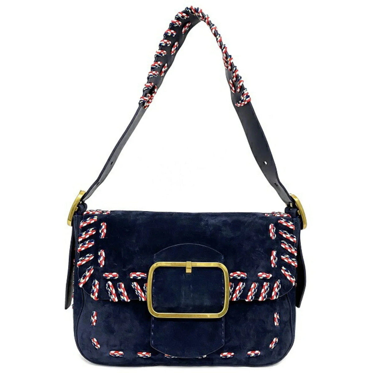 Pre-Owned Tory Burch One Shoulder Bag Navy Multicolor 10005608 01-17 Flap Leather Suede TORY BURCH Ladies (Good)