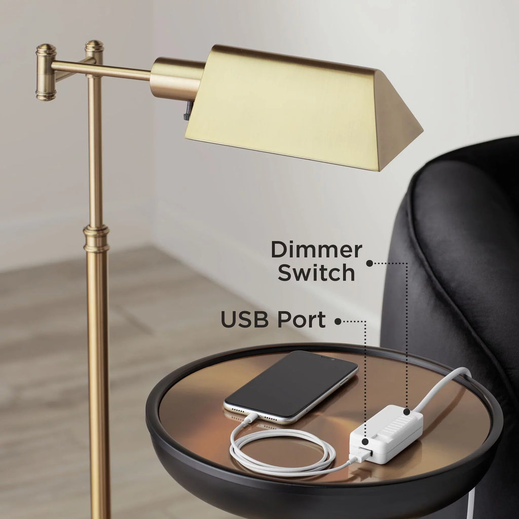 360 Lighting Modern Arc Floor Lamp with USB Charging Port 72" Tall Brushed Nickel White Drum Shade for Living Room Reading House
