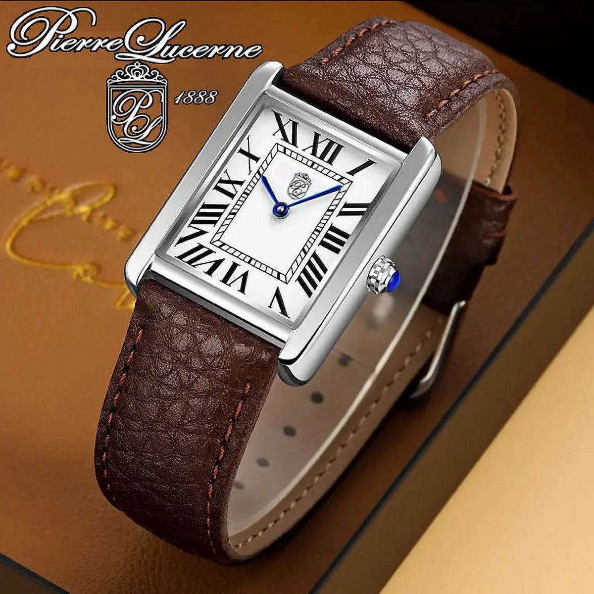 Vintage Swiss Style Classic Pierre Lucerne Louie Must Tank Classic Mens Dress Watch Brown Band