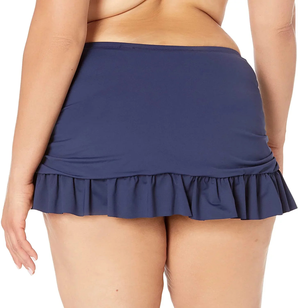 LA BLANCA Women's Navy Stretch Tummy Control Ruched Lined Moderate Protection Ruffled Island Goddess Swim Skirt Swimsuit Bottom 16W