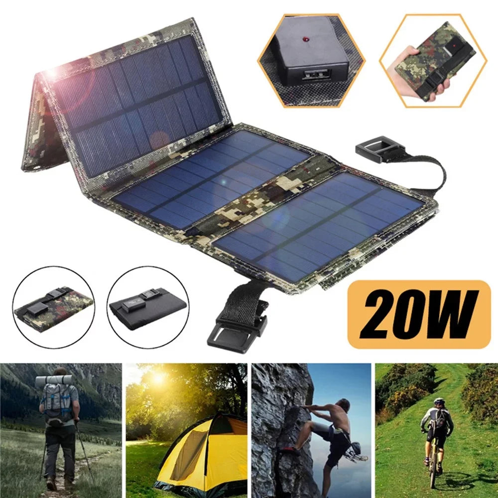 ammoon Portable Solar Panel , 20W Camping Hiking USB Solar Recharger for Mobilephone, Folding Removable Solar Panels
