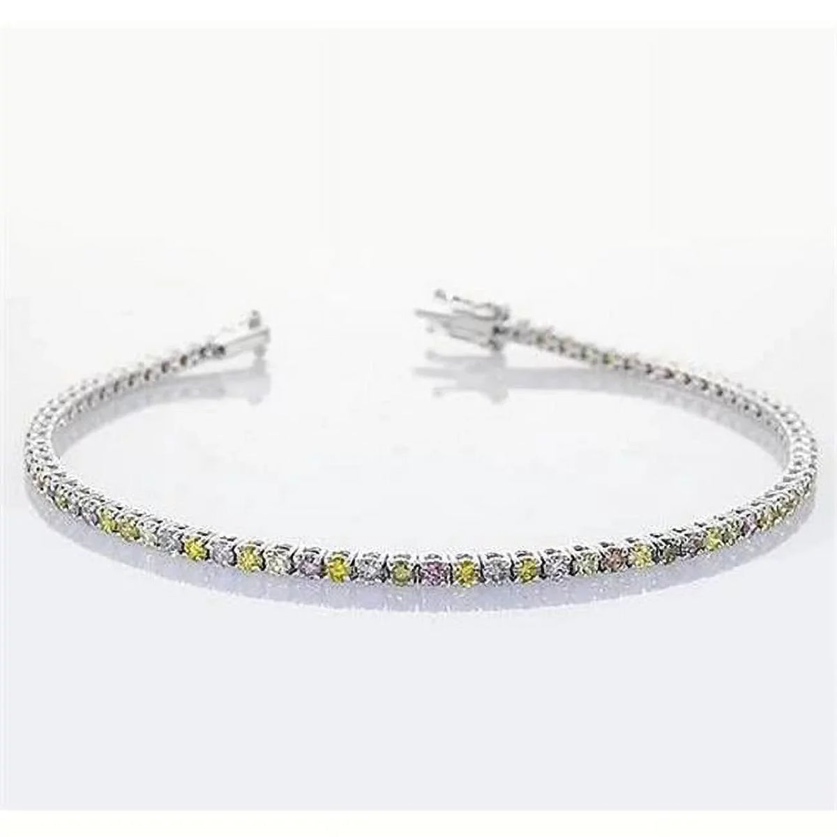 Harry Chad Enterprises 56635 4 CT Pink, Yellow - Green & White Sapphire Prong Tennis Bracelet