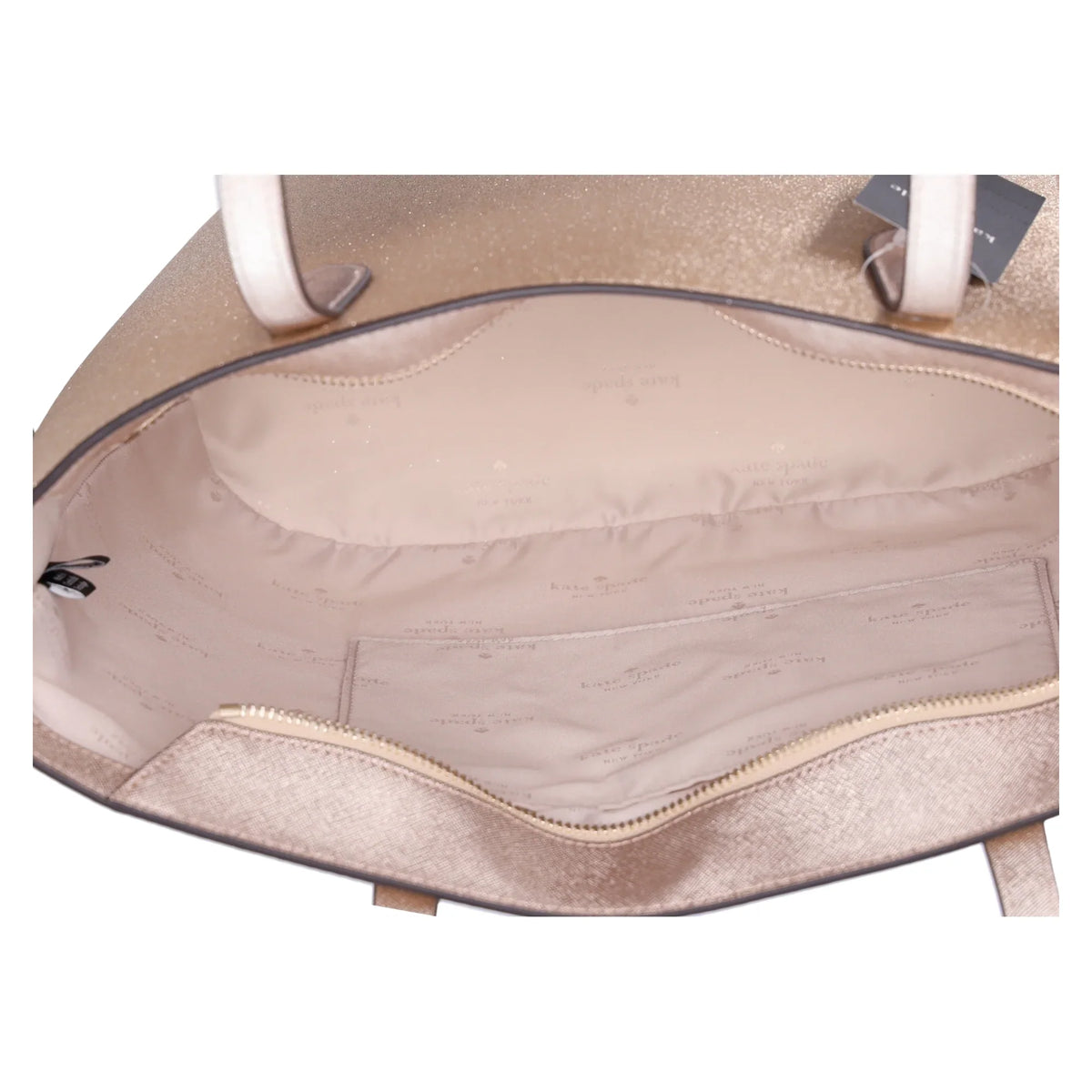 Kate Spade Glimmer Large Top Zip Tote Shoulder Bag Gold Glitter Holiday + Wallet