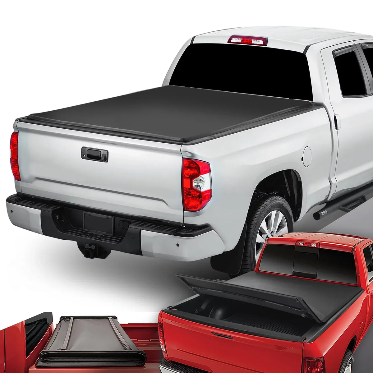 DNA Motoring TTC-TRISOFT-057 For 2014 to 2019 toyota Tundra 6.5' Bed Fleetside Adjustable Tri -Fold Soft Top Trunk Tonneau Enclosure 15 16 17 18