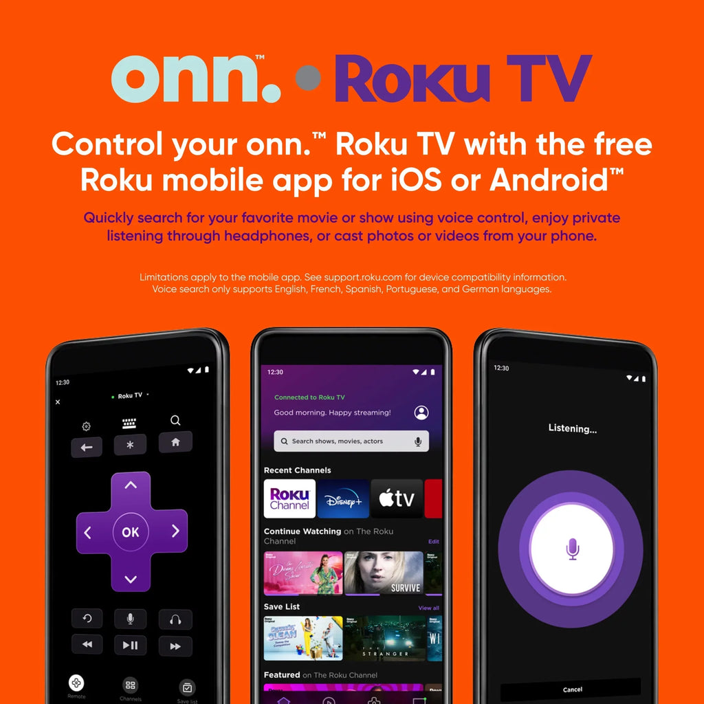 onn. 55” QLED 4K UHD (2160p) Roku Smart TV with Dolby Atmos, Dolby Vision, Local Dimming, 120hz Effective Refresh Rate, and HDR (100071701)
