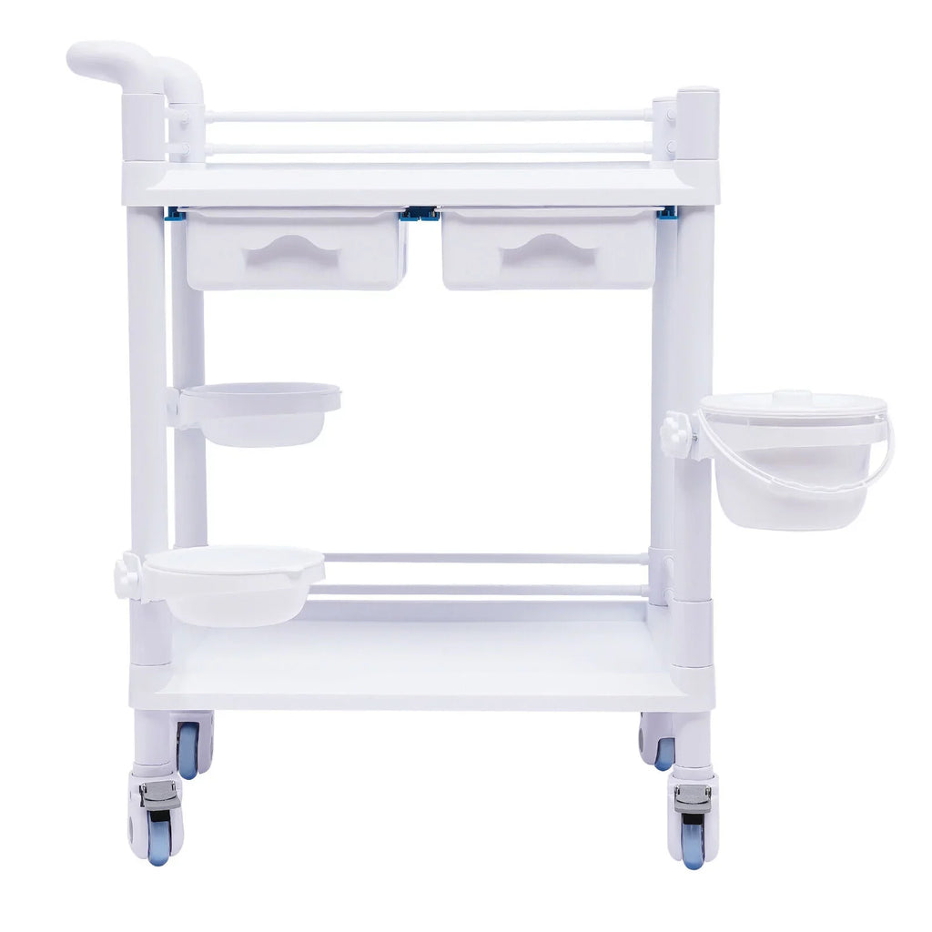 2 Tier Rolling Beauty Spa Trolley Cart, Mobile Utility Cart Trolley Spacious Spa Beauty Salon Rolling Trolley with 360°Rotate Wheels for Hospital Dental Clinic Beauty Salon