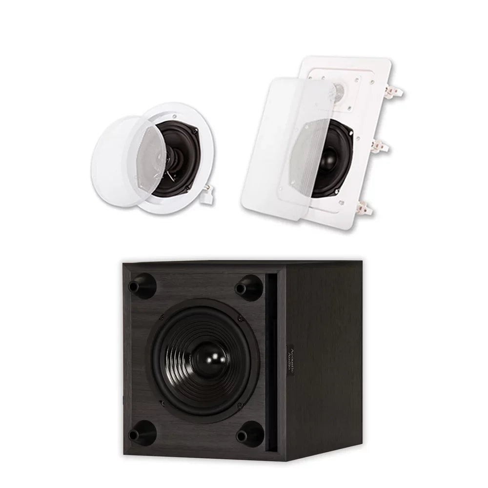 Acoustic Audio 7.1 Speaker System Flush Mount 7 Speaker Set and 6" Powered Sub