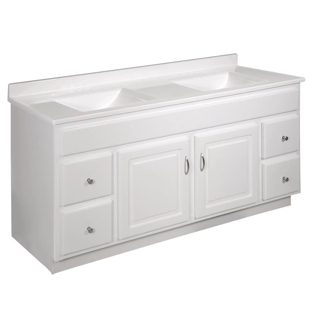 Pattern House 557678-WHT 61-inch Camilla Cultured Marble Centerset Mount Rectangle Double Bowl Vanity Top with Integrated Backsplash, Strong White